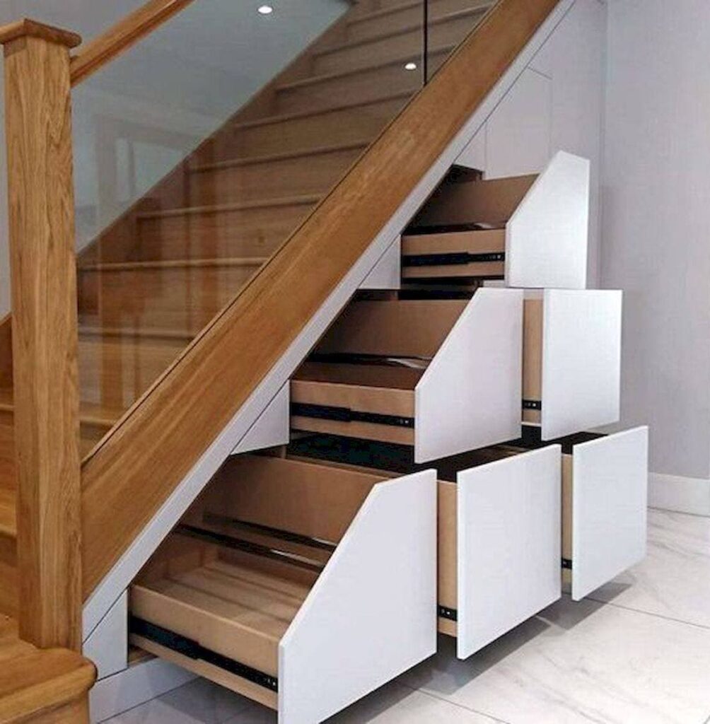 staircase with cupboard storage